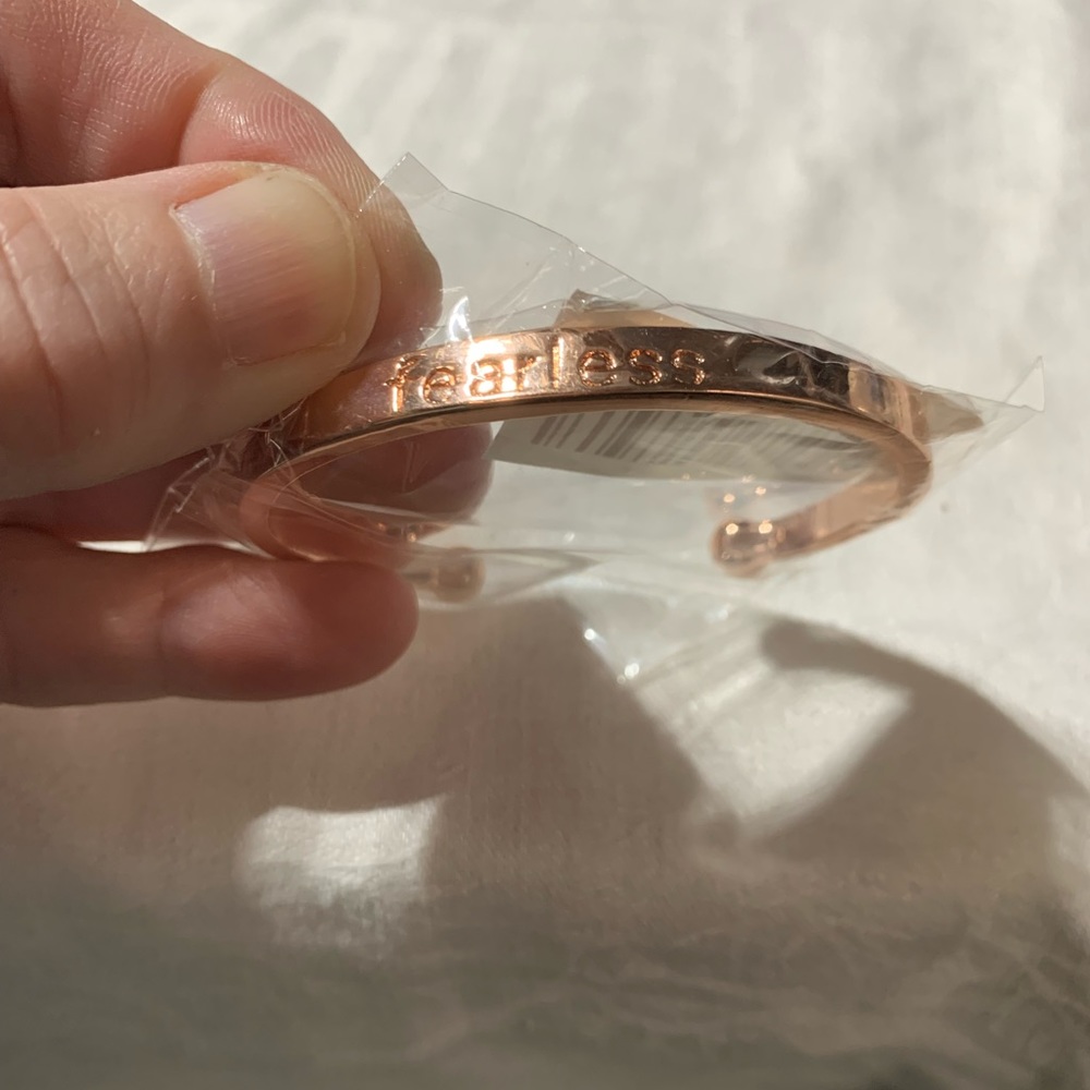 NWT “Fearless” Rose Gold Cuff Bracelet fits smaller wrists best